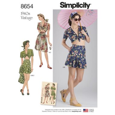 Simplicity Pattern 8654 Womens Vintage Skirt, Shorts and Tie Top