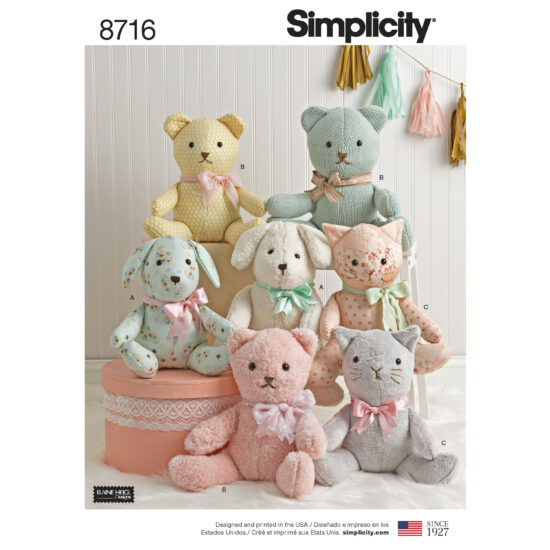 Simplicity 8716 Stuffed Animal Sewing Pattern