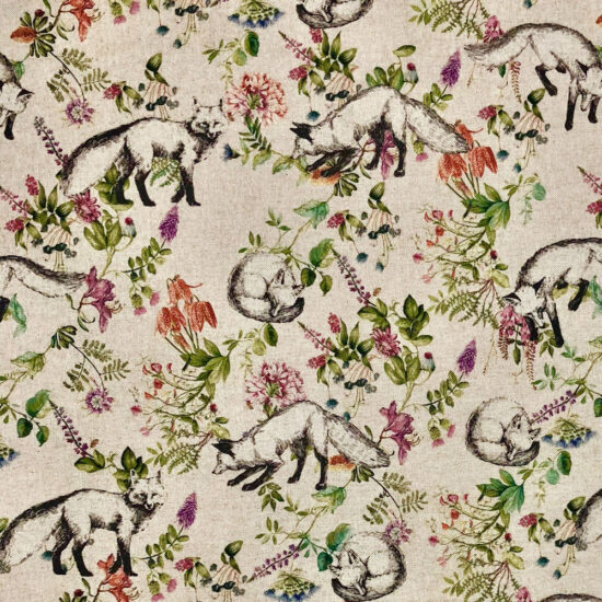 Botanical Fox Linen Look Canvas Fabric