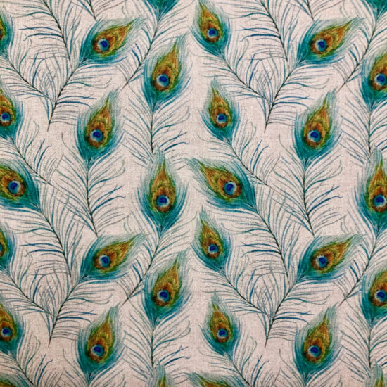 Peacock Feathers Linen Look Fabric