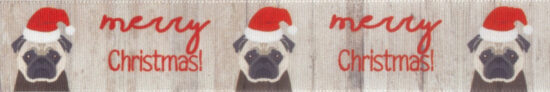 Merry Christmas Pug 25mm Berisford Ribbon