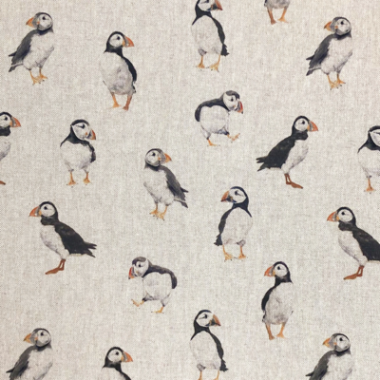 Puffins Digital Linen Style Canvas Fabric