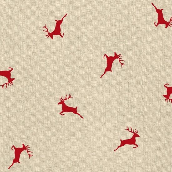 Red Christmas Stags Linen Canvas Fabric