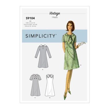 Simplicity Sewing Pattern S9104 Misses' Vintage Dresses With Sleeve & Neckline Variation