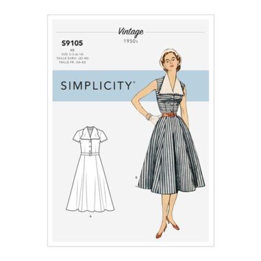 Simplicity Sewing Pattern S9105 Misses' Vintage Dress With Detachable Collar