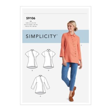 Simplicity Sewing Pattern S9106 Misses' & Womens Button Front Shirt