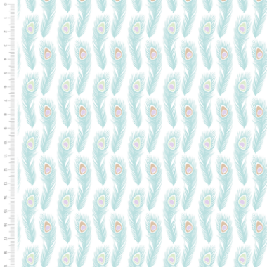 Elegant Peacock Feather Mint Cotton Fabric By Sarah Payne