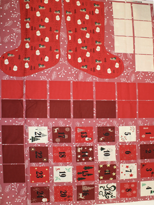 Christmas Santa Stocking and Advent Calendar Pockets Fabric Panel Rose and Hubble