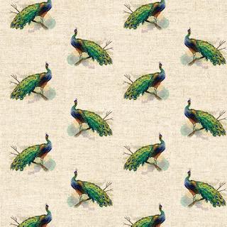 Digital Linen Canvas Pretty Peacock Fabric