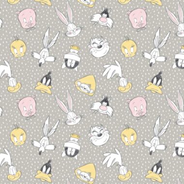 Grey Looney Tunes Tossed Faces Cotton Fabric