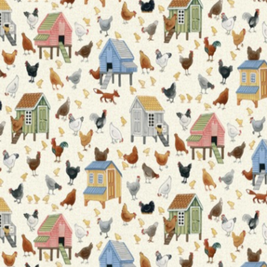 Village Life Chickens Makower Cotton Fabric