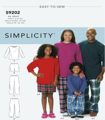 Simplicity Sewing Pattern S9202 Misses/Men's/Childrens/Boys/Girls T-Shirt, Shorts and Pants
