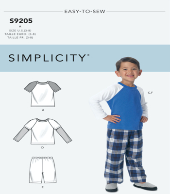 Simplicity Sewing Pattern S9205 Childrens/Boys Raglan Sleeve Tops, Shorts and Pants