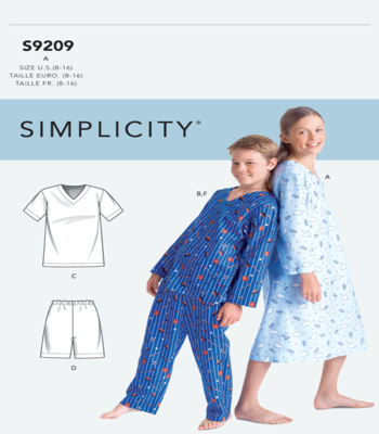 Simplicity Sewing Pattern S9209 Boys/Girls V-Neck Shirts, Gown, Shorts and Pants