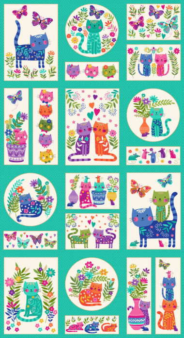 Katies Cats Panel Makower Cotton Fabric