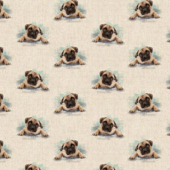 Pug All Over Linen Style Canvas Fabric