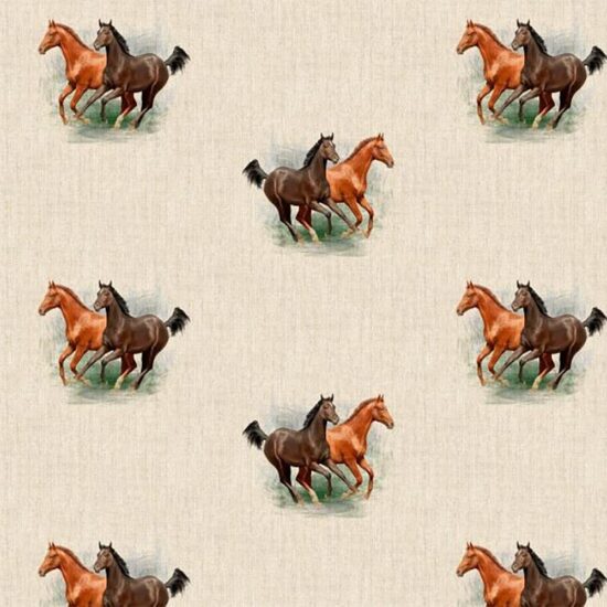 Horses All Over Linen Style Canvas Fabric