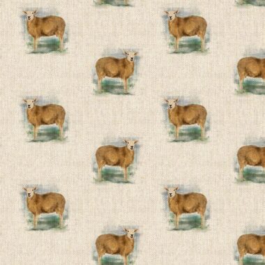 Farm Sheep All Over Linen Style Canvas Fabric